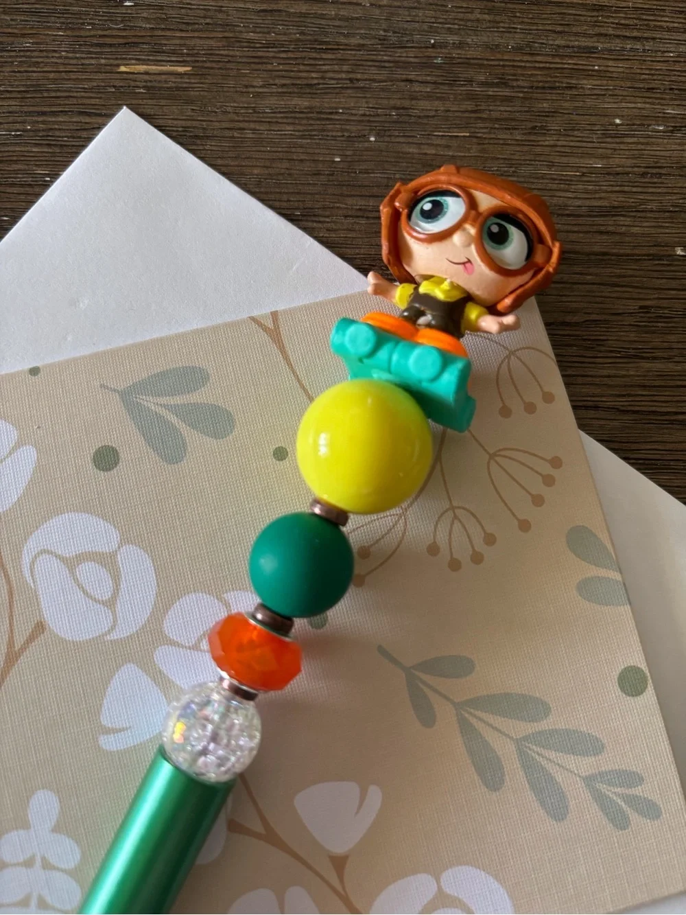 Disney Doorables: Up: Young Carl roller skates handmade beaded pen